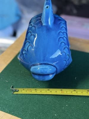 Rare Vintage Blue Pottery Fish Hanging Ashtray w/ Chain MCM Mid Century Modern - Thumbnail 10