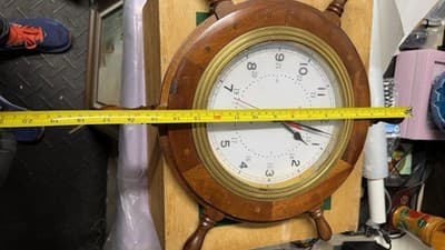 Nautical Ship Wheel Wall Clock Wooden Brass Quartz Ships Time 20” - Thumbnail 12