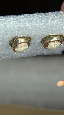 Vintage Cameo Style Stud Earrings Silver Tone Oval Lady Portrait - Thumbnail 5