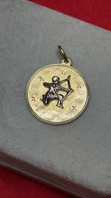 Vintage 14K Gold Sagittarius Zodiac Disc Charm Pendant 5.46g - Thumbnail 2