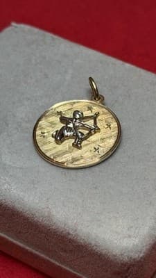 Vintage 14K Gold Sagittarius Zodiac Disc Charm Pendant 5.46g - Thumbnail 12