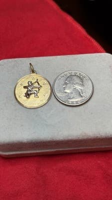 Vintage 14K Gold Sagittarius Zodiac Disc Charm Pendant 5.46g - Thumbnail 9