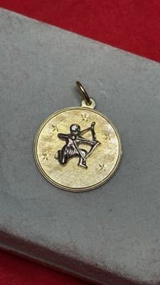 Vintage 14K Gold Sagittarius Zodiac Disc Charm Pendant 5.46g - Thumbnail 3