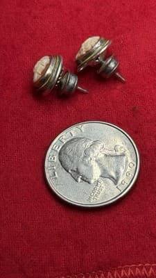 Vintage Cameo Style Stud Earrings Silver Tone Oval Lady Portrait - Thumbnail 14