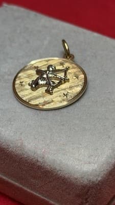 Vintage 14K Gold Sagittarius Zodiac Disc Charm Pendant 5.46g - Thumbnail 11