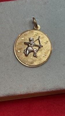 Vintage 14K Gold Sagittarius Zodiac Disc Charm Pendant 5.46g - Thumbnail 16