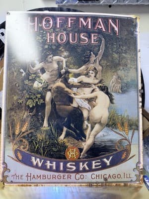 Vintage Hoffman House Whiskey Chicago Metal Sign - Thumbnail 2