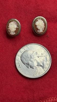 Vintage Cameo Style Stud Earrings Silver Tone Oval Lady Portrait - Thumbnail 13