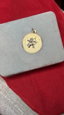 Vintage 14K Gold Sagittarius Zodiac Disc Charm Pendant 5.46g - Thumbnail 14