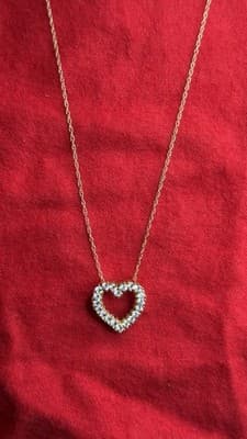 Vintage 1/20 14K GF Heart Pendant Necklace Clear Stones 18” - Thumbnail 6