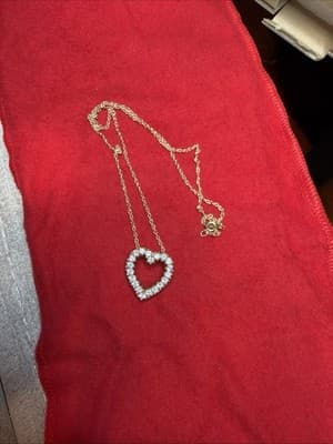 Vintage 1/20 14K GF Heart Pendant Necklace Clear Stones 18”