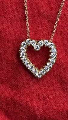 Vintage 1/20 14K GF Heart Pendant Necklace Clear Stones 18” - Thumbnail 4