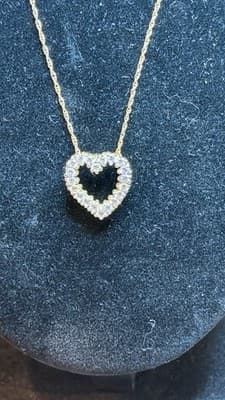 Vintage 1/20 14K GF Heart Pendant Necklace Clear Stones 18” - Thumbnail 3