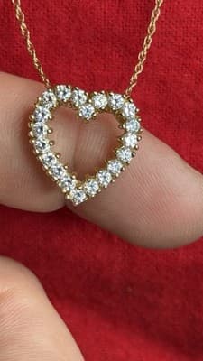 Vintage 1/20 14K GF Heart Pendant Necklace Clear Stones 18” - Thumbnail 8