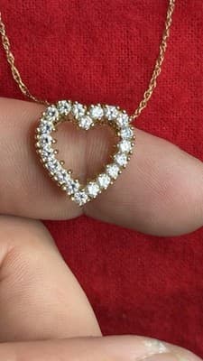 Vintage 1/20 14K GF Heart Pendant Necklace Clear Stones 18” - Thumbnail 9