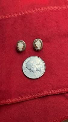 Vintage Cameo Style Stud Earrings Silver Tone Oval Lady Portrait - Thumbnail 12