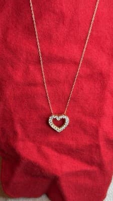 Vintage 1/20 14K GF Heart Pendant Necklace Clear Stones 18” - Thumbnail 7