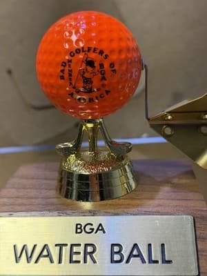 Vintage BGA Water Ball Golf Trophy Desk Display Wood Base Orange Ball - Thumbnail 3
