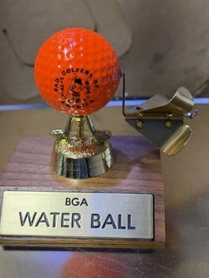 Vintage BGA Water Ball Golf Trophy Desk Display Wood Base Orange Ball - Thumbnail 2