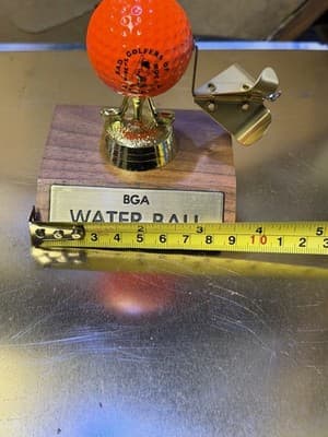 Vintage BGA Water Ball Golf Trophy Desk Display Wood Base Orange Ball - Thumbnail 4