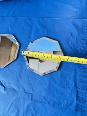 Set of 2 Mirrored Glass Candle Holders 5” Octagon Decorative Trays - Thumbnail 3