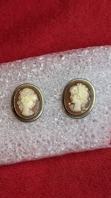 Vintage Cameo Style Stud Earrings Silver Tone Oval Lady Portrait - Thumbnail 10