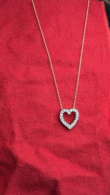 Vintage 1/20 14K GF Heart Pendant Necklace Clear Stones 18” - Thumbnail 5