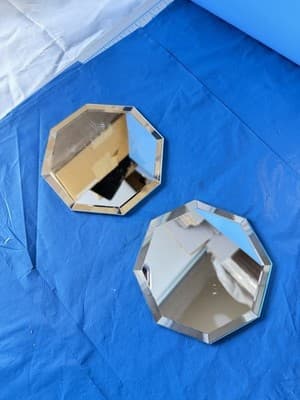 Set of 2 Mirrored Glass Candle Holders 5” Octagon Decorative Trays - Thumbnail 2