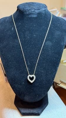 Vintage 1/20 14K GF Heart Pendant Necklace Clear Stones 18” - Thumbnail 2