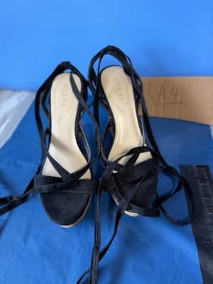 Guess Black Suede Lace Up Cork Heel Sandals Women’s Size 8