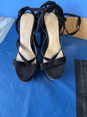 Guess Black Suede Lace Up Cork Heel Sandals Women’s Size 8 - Thumbnail 2
