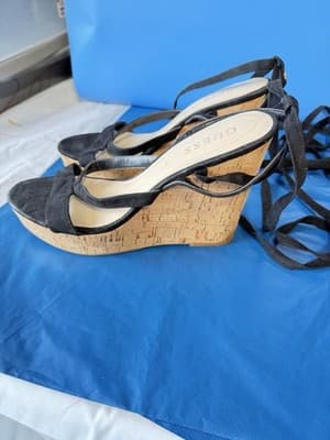 Guess Black Suede Lace Up Cork Heel Sandals Women’s Size 8 - Thumbnail 7