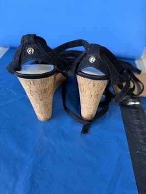 Guess Black Suede Lace Up Cork Heel Sandals Women’s Size 8 - Thumbnail 10