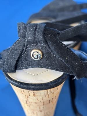 Guess Black Suede Lace Up Cork Heel Sandals Women’s Size 8 - Thumbnail 4
