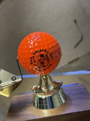 Vintage BGA Water Ball Golf Trophy Desk Display Wood Base Orange Ball - Thumbnail 6