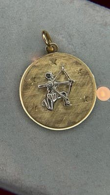Vintage 14K Gold Sagittarius Zodiac Disc Charm Pendant 5.46g - Thumbnail 15