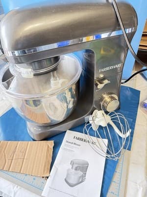 Vtg Farberware Stand Mixer Model 391 w/ Steel Bowl Beater Whip Manual -READ DESC
