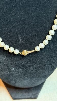 Genuine Pearl Necklace 61 Pearls 14K Gold Clasp 18” White Pearls - Thumbnail 7
