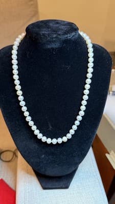 Genuine Pearl Necklace 61 Pearls 14K Gold Clasp 18” White Pearls