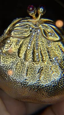 Judith Leiber Pill Trinket box Strawberry Fruit Swarovski Crystal Gold Vintage - Thumbnail 14