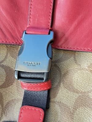 Coach Signature Red Leather Trim Crossbody Messenger Bag - Thumbnail 4