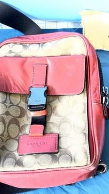 Coach Signature Red Leather Trim Crossbody Messenger Bag - Thumbnail 2