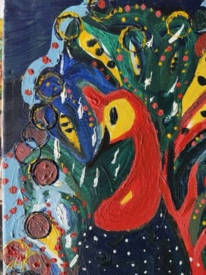 Dada Alumidé Original Abstract Bird Painting Signed 2018 - Thumbnail 5