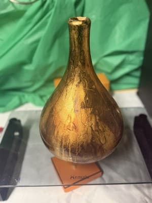 Vintage Gold Glazed Ceramic Vase | Art Pottery | Mid Century Style | Chip