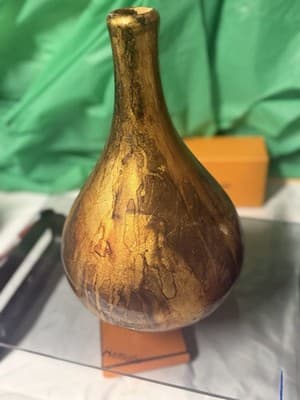Vintage Gold Glazed Ceramic Vase | Art Pottery | Mid Century Style | Chip - Thumbnail 2
