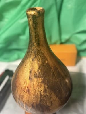 Vintage Gold Glazed Ceramic Vase | Art Pottery | Mid Century Style | Chip - Thumbnail 9