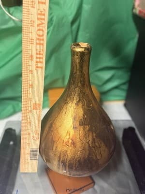 Vintage Gold Glazed Ceramic Vase | Art Pottery | Mid Century Style | Chip - Thumbnail 4