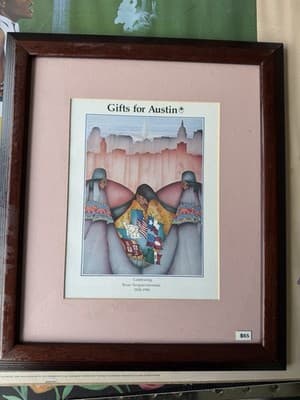 Framed “Gifts for Austin” Print 1986 Texas Sesquicentennial Art - Thumbnail 2