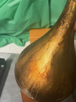 Vintage Gold Glazed Ceramic Vase | Art Pottery | Mid Century Style | Chip - Thumbnail 8