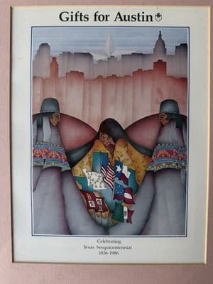 Framed “Gifts for Austin” Print 1986 Texas Sesquicentennial Art - Thumbnail 3